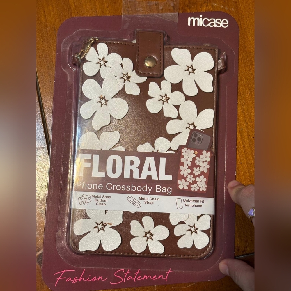 Brown Floral Phone Crossbody Bag